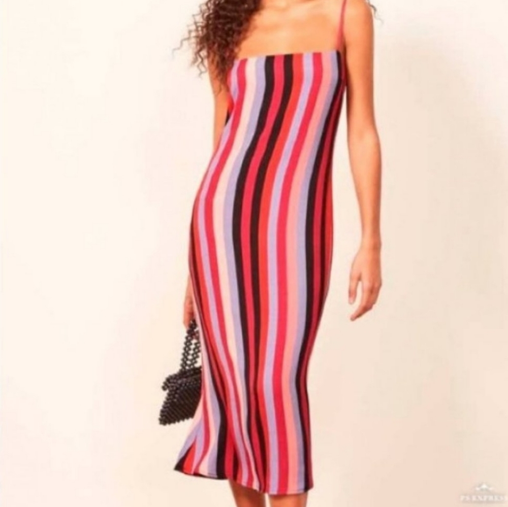 Reformation Rosaly Isabella Multicolored Stripe Shift Midi Slip Dress 12